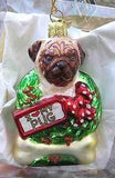 Blown Glass PUG LUV Dog Breed Christmas Ornament...Clearance Priced