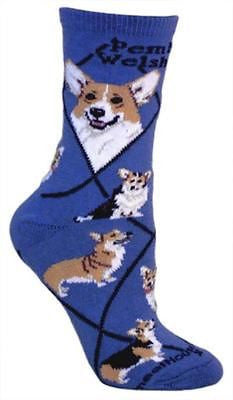 Adult Socks WELSH CORGI PEMBROKE Dog Breed Blue size Medium Made in USA