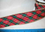 St Louis Trim Wired Red/Green/Gold Plaid Ribbon 2" wide 2 YRDS CLEARANCE SALE