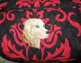 Quilted Fabric LAB YELLOW Dog Breed Damask Pattern Zipper Pouch Cosmetic Bag