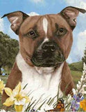 Outdoor Small Flag Pitbull Terrier Dog Summer Flowers Garden Flag