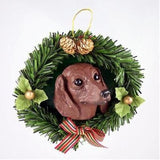 Wreath Xmas Ornament DACHSHUND RED Dog Breed Christmas Ornament