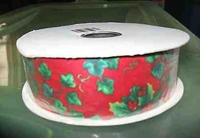 Designer Dispatch Red w/Green Holly 1 3/8" QUALITY Unwired Ribbon 4 YRDS CLEARANCE SALE