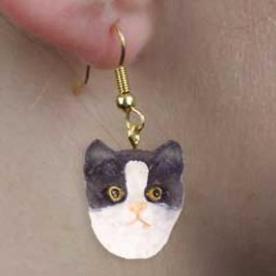 Cute Feline B/W SHORTHAIR CAT Resin Dangle Earrings...Clearance Priced
