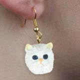 Cute Feline PERSIAN WHITE CAT Resin Dangle Earrings...Clearance Priced