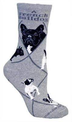 Adult Socks FRENCH BULLDOG Dog Breed Gray size Medium Made in USA