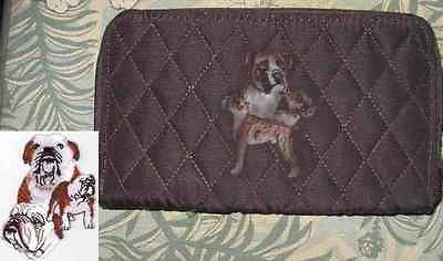 Belvah Quilted Fabric BULLDOG Dog Breed Zip Around Brown Ladies Wallet