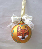 Artist Painted RED FOX MASK FACE 3" Gold Ball Christmas Ornament GORGEOUS!