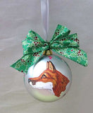 Artist Painted RED FOX HEAD PROFILE 3" Silver Ball Christmas Ornament GORGEOUS!
