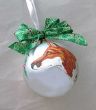 Artist Painted RED FOX HEAD PROFILE 3" Silver Ball Christmas Ornament GORGEOUS!