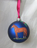 Artist Painted CHESTNUT HORSE Blue 3" Ball Christmas Ornament NICE!