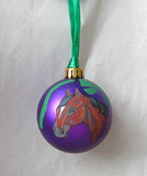 Artist Painted HORSE HEAD BAY Purple Small Ball Ornament NICE!