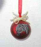 Artist Painted HORSE HEAD BLACK Red Small Ball Christmas Ornament NICE!
