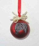 Artist Painted HORSE HEAD BLACK Red Small Ball Christmas Ornament NICE!