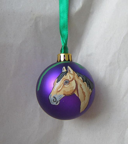 Artist Painted HORSE HEAD BUCKSKIN Purple Small Ball Ornament NICE!
