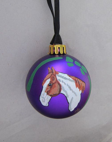 Artist Painted HORSE HEAD PAINT HORSE Purple Small Ball Ornament NICE!
