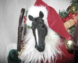 Horse Holiday Large Skiing BLACK HORSE Santa w/Sack 12"