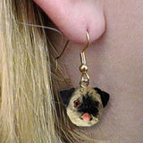 Dangle Style PUG FAWN Dog Head Resin Earrings Jewelry
