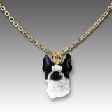 Dog on Chain BOSTON TERRIER Resin Dog Necklace Pendant...Clearance Priced