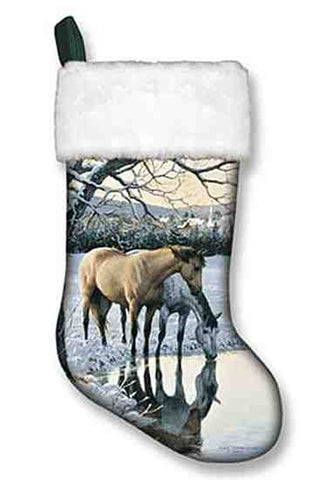 Horse Holiday DRINKING HORSES Horse Reflection Fabric Christmas Stocking