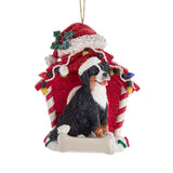 Cute BERNESE MOUNTAIN DOG in Red Dog House Resin Xmas Ornament