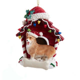 Cute WELSH CORGI in Red Dog House Resin Christmas Ornament