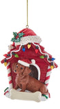 Cute DACHSHUND RED in Red Dog House Resin Xmas Ornament