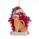 Cute GOLDEN RETRIEVER in Red Dog House Resin Christmas Ornament
