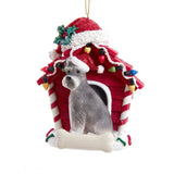 Cute SCHNAUZER in Red Dog House Resin Xmas Ornament
