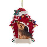 Cute YORKSHIRE TERRIER in Red Dog House Resin Xmas Ornament