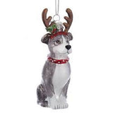 Glass Dog PITBULL TERRIER w/Antlers Dog Breed Christmas Ornament