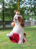 Glass Ornament CAVALIER KING CHARLES RED w/Holiday Bulb  Retired
