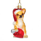 Glass Ornament CHIHUAHUA w/Holiday Bulb Dog Christmas Ornament Retired