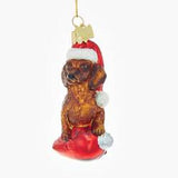 Glass Ornament DACHSHUND w/Holiday Bulb Dog Christmas Ornament Retired