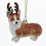 Glass Dog WELSH CORGI w/Antlers Dog Breed Christmas Ornament