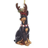 Glass Dog DOBERMAN w/Antlers Christmas Ornament Delicate Glass