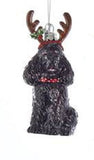 Glass Dog POODLE BLACK w/Antlers Dog Breed Christmas Ornament
