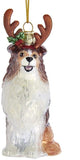 Glass Dog SHELTIE SHETLAND w/Antlers Dog Breed Christmas Ornament