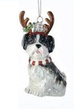 Glass Dog SHIH TZU B/W w/Antlers Dog Breed Christmas Ornament