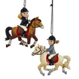 Holiday Little Girl English Riders on Horses Resin Xmas Ornament 2asstd