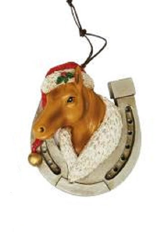 Resin CHESTNUT HORSE w/Santa Hat Christmas Ornament...Clearance Priced