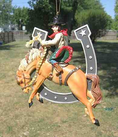 Resin WESTERN BRONC RIDER HORSESHOE Xmas Ornament...Clearance Priced