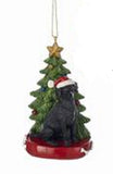 Cute Resin LAB RETRIEVER BLACK Dog w/Xmas Tree Christmas Ornament