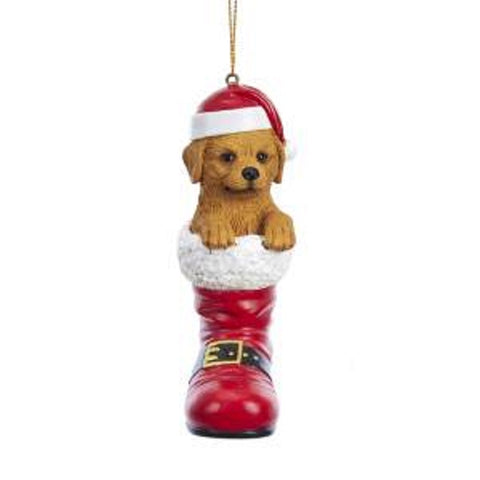Santa Boot GOLDEN RETRIEVER Dog Breed Resin Christmas Ornament