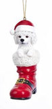 Santa Boot POODLE WHITE Dog Breed Resin Christmas Ornament RETIRED