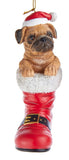 Santa Boot PUG FAWN Dog Breed Resin Christmas Ornament RETIRED