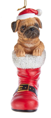 Santa Boot PUG FAWN Dog Breed Resin Christmas Ornament RETIRED