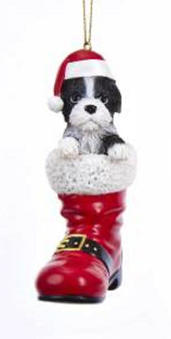 Santa Boot SHIH TZU B/W Dog Breed Resin Christmas Ornament RETIRED