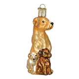 Old World Christmas LAB MAMA PUPS Blown Glass Ornament CLEARANCE PRICED