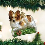 Old World Christmas Playful PAPILLON Blown Glass Dog Ornament w/Box Retired 2022